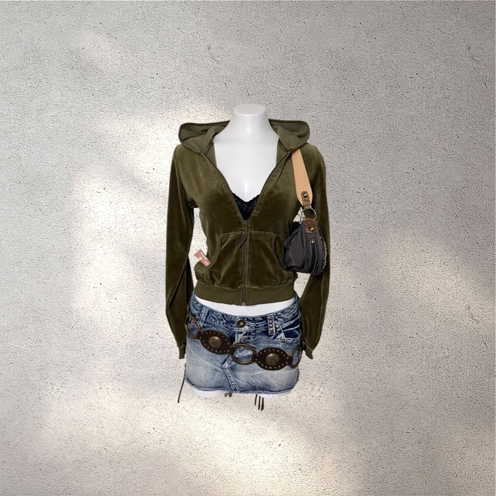 Blu Chic Olive Green Velour Zip-Up Hoodie